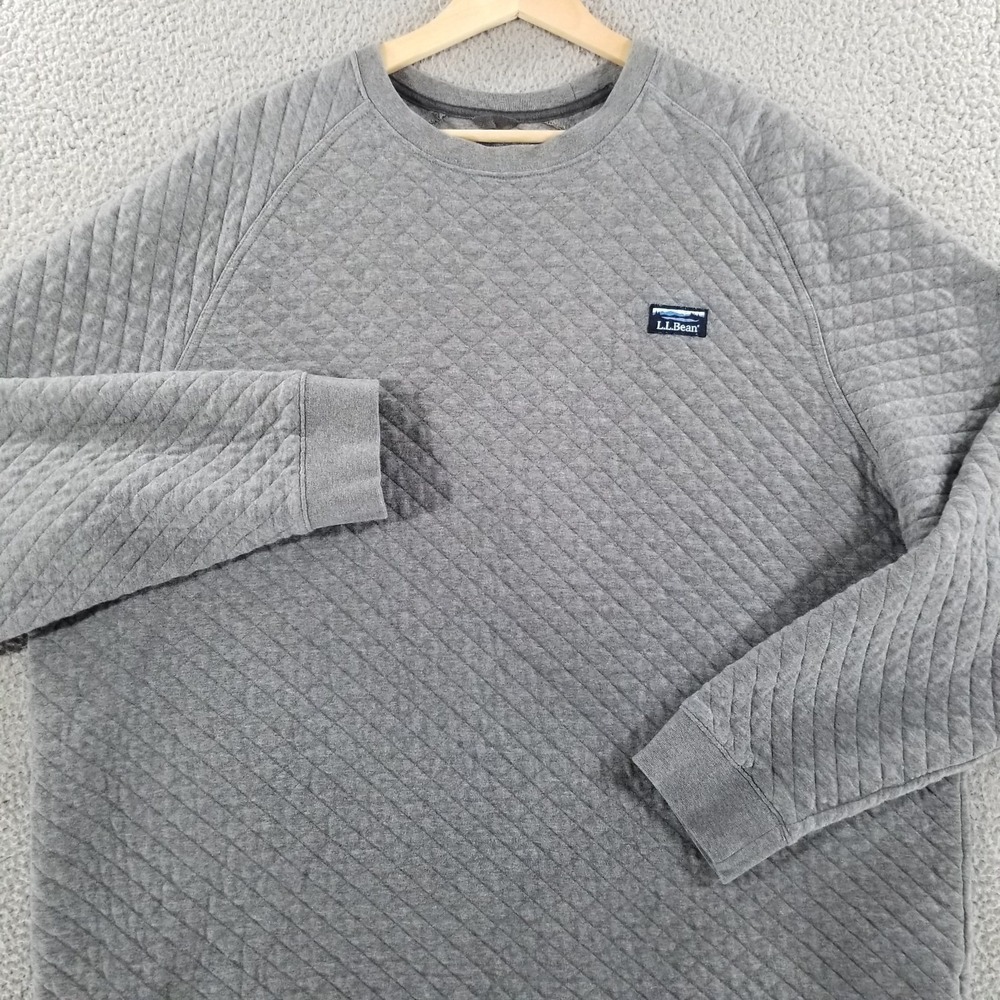 LL Bean Sweatshirt Mens XXXL TALL Gray Quilted Crewneck Pullover Outdoor Sweater